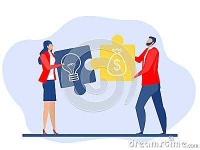 Business invest,Two business holding block money connect ideas icon for the marketing to sucess concept Vector Illustration