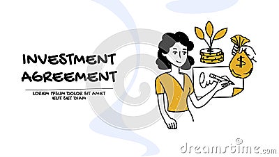 Business investment and agreements concept. Vector of a business woman signing an investment agreement Stock Photo