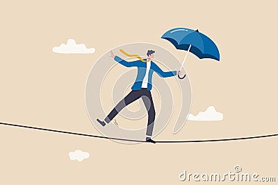 Business or investment risk protection, challenge, danger and difficulty to overcome to success in work and career concept, Vector Illustration