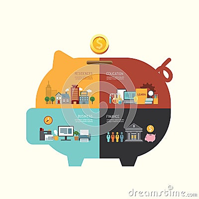 Business investment saving concept infographic piggy bank shape Vector Illustration