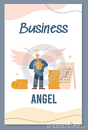 Business investments banner with angel investor, flat vector illustration. Vector Illustration