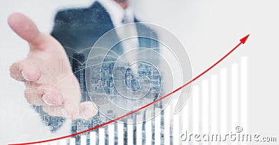 Business investor extending hand, showing increasing financial graph. Business growth and investment Stock Photo