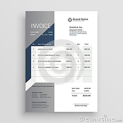 Business invoice vector template design Vector Illustration