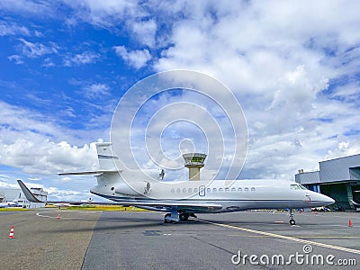 Business jets parked outside Stock Photo