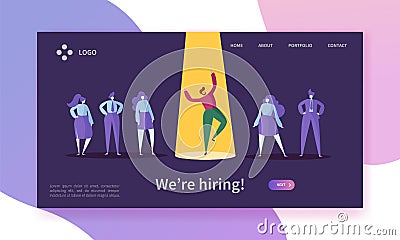 Business Job Recruitment Concept Landing Page. Employer Choosing Professional Man Character of Candidate Group. Hiring Vector Illustration