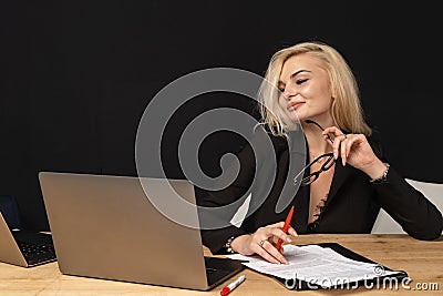 Business lady beautiful blonde woman intelligent managing director Stock Photo