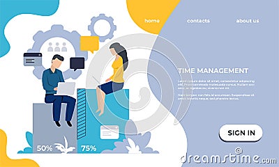Business landing page. Website template. Time management and workflow optimization. Effective organization work Vector Illustration