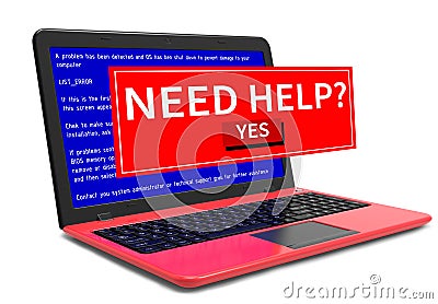 Business laptop notebook computer PC error message on blue screen Stock Photo