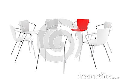 Business large meeting. Chairs arranging round with Boss Chair Stock Photo