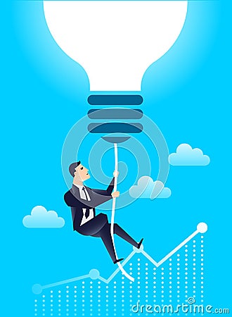 Business leader finance manager with lightbulb idea, against the background of the chart of income Vector Illustration