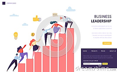 Business Leader Help Team Reaching Up Website. People Climbing Up the Graph. Career Ladder with Characters. Teamwork Vector Illustration