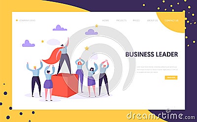 Business Leader Manager Landing Page Template. Leadership Concept. Success Businessman Character Climb Career Goal Vector Illustration