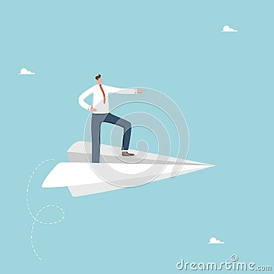 Business leader shows direction on paper plane Vector Illustration