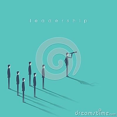 Business leadership concept illustration with businessman and telescope leading other men. Vision, success abstract Vector Illustration