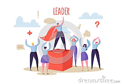 Business Leadership Concept. Manager Leader Leading Group of Flat Characters People to the Success. Business Motivation Vector Illustration