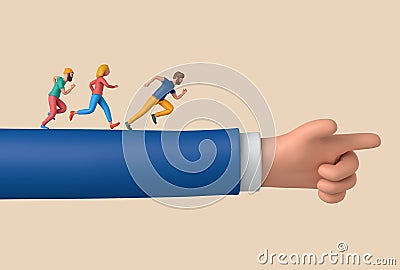 Business leadership concept. person running along a pointing arm. 3D Rendering Stock Photo