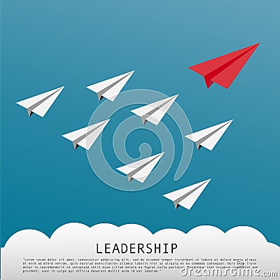 Business Leadership Concept With Red Paper Plane Leading White Airplanes Vector Illustration