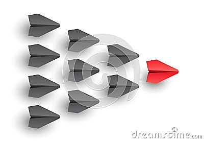 Business and leadership concepts. The planes follow the leader who leads them. Vector Vector Illustration