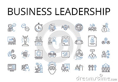 Business leadership line icons collection. Team management, Project coordination, Brand representation, Personnel Vector Illustration
