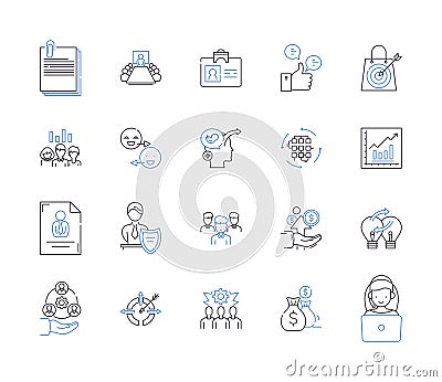 Business leadership outline icons collection. Leadership, Business, Manager, Strategy, Executive, Motivation, Influence Vector Illustration