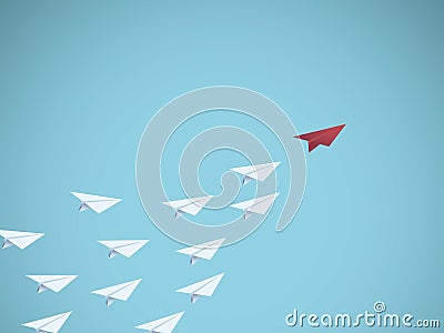 Business leadership vector concept with red paper plane leader. Symbol of management, teamwork, business success. Vector Illustration