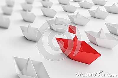 Business leadership, white and red paper ships Stock Photo