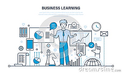 Business learning, online education, training, distance learning, knowledge, teaching, working. Vector Illustration