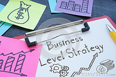 Business level strategy is shown on the business photo using the text Stock Photo