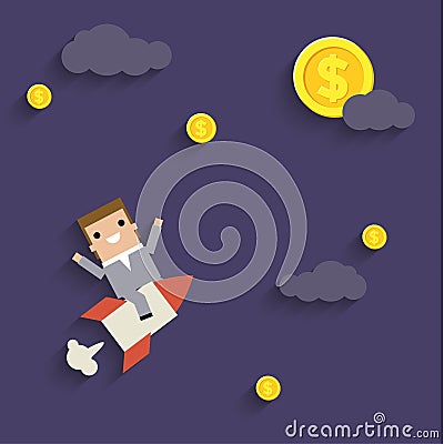 Business like a game on blue with rocket Vector Illustration