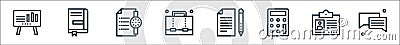 Business line icons. linear set. quality vector line set such as chat, id card, calculator, document, briefcase, document, book Vector Illustration