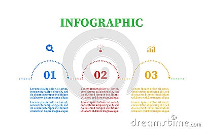 Business linear infographic half circle. Timeline with 3 steps or options. Can be used for workflow layout, diagram, report, web Vector Illustration