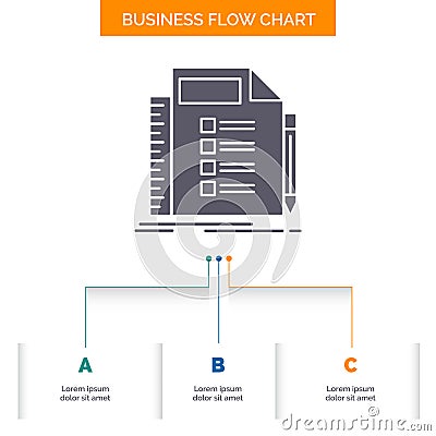 Business, list, plan, planning, task Business Flow Chart Design with 3 Steps. Glyph Icon For Presentation Background Template Vector Illustration