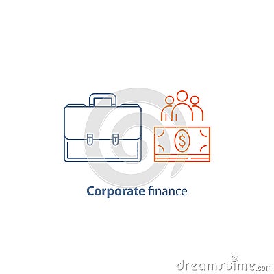 Business loan, company expenses, corporate finance, financial people, share holders, vector line icon Vector Illustration