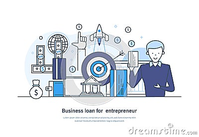 Business loan for entrepreneurs and small business financial concept. Small companies and startup development, investments in Vector Illustration