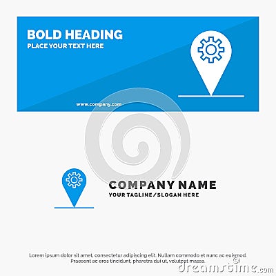 Business, Location, Map, Gear SOlid Icon Website Banner and Business Logo Template Vector Illustration