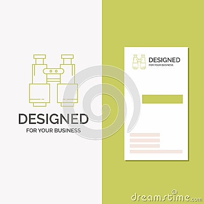 Business Logo for binoculars, find, search, explore, camping. Vertical Green Business / Visiting Card template. Creative Vector Illustration