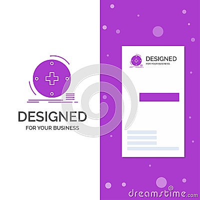 Business Logo for Clinical, digital, health, healthcare, telemedicine. Vertical Purple Business / Visiting Card template. Creative Vector Illustration