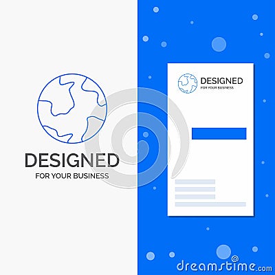 Business Logo for earth, globe, world, geography, discovery. Vertical Blue Business / Visiting Card template Vector Illustration