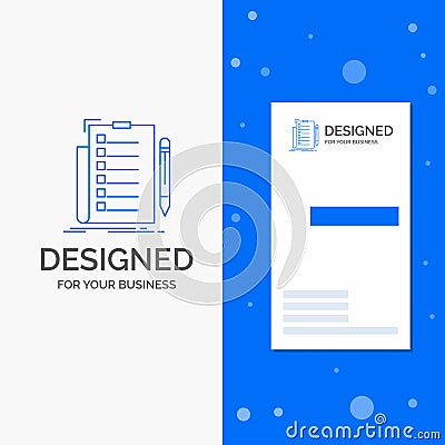 Business Logo for expertise, checklist, check, list, document. Vertical Blue Business / Visiting Card template Vector Illustration