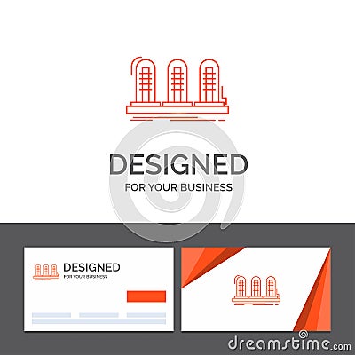 Business logo template for amplifier, analog, lamp, sound, tube. Orange Visiting Cards with Brand logo template Vector Illustration