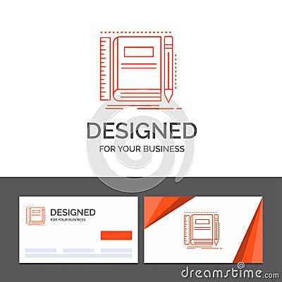 Business logo template for Book, notebook, notepad, pocket, sketching. Orange Visiting Cards with Brand logo template Vector Illustration