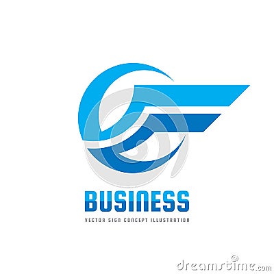 Business logo template creative illustration. Wing abstract vector sign. Transportation icon. Circle and stripes design element Vector Illustration