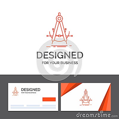 Business logo template for Precision, accure, geometry, compass, measurement. Orange Visiting Cards with Brand logo template Vector Illustration