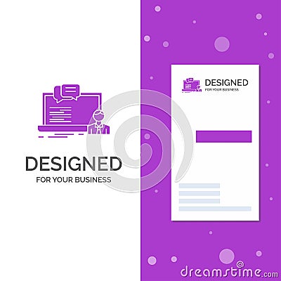 Business Logo for training, course, online, computer, chat. Vertical Purple Business / Visiting Card template. Creative background Vector Illustration
