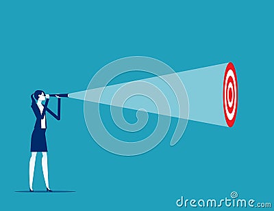 Business looking through telescope. Searching target business Vector Illustration