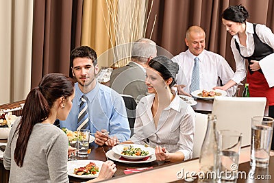 Business lunch restaurant people eating meal Stock Photo