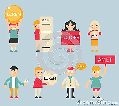 Business Male and Female Characters with Billboard Vector Illustration