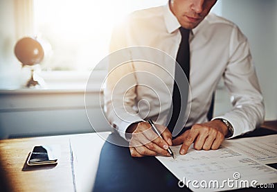 Business man or accountant lawyer working on documents Stock Photo