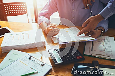 Business man accountant working hard with accounting financial r Stock Photo