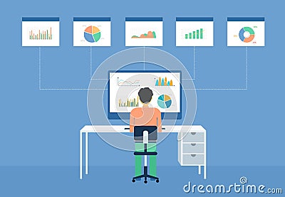 Business man analytic on graph monitor Vector Illustration
